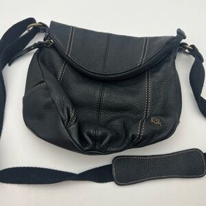 The Sak Black Pebbled Leather Crossbody Bag with Contrast Stitching